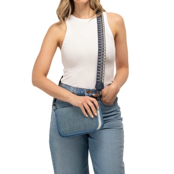 Denim & White Quilted Leather Crossbody - Small Wallet on Chain Card Slots - NWT - Picture 1 of 7